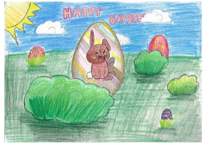 Easter-themed painting with pastel colors
