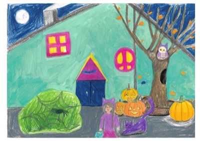 Halloween street scene painting